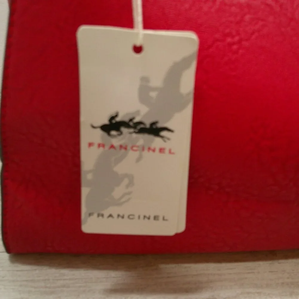 Francinel Paris Cherry Red & Brown Leather Satchel Purse | Pocketbook New w/tags - Picture 15 of 15